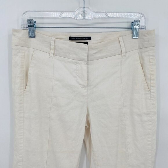 Bebe Womens White Linen Blend Cropped Casual Capri Pants 8 Minimalist Preppy - Picture 3 of 6